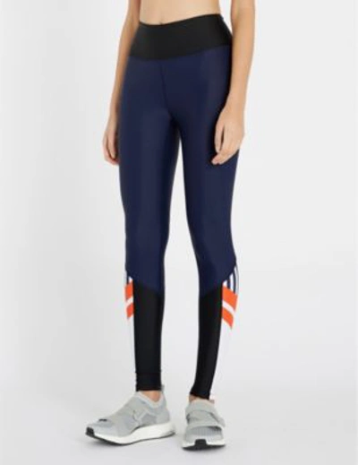 Shop P.e Nation Versatile Womens Blue Contrast-panel Mid-rise Stretch-jersey Leggings