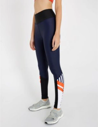 Shop P.e Nation Versatile Womens Blue Contrast-panel Mid-rise Stretch-jersey Leggings