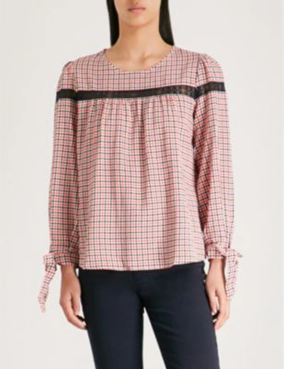 Shop Claudie Pierlot Woven Checked-print Long-sleeved Top In Multico