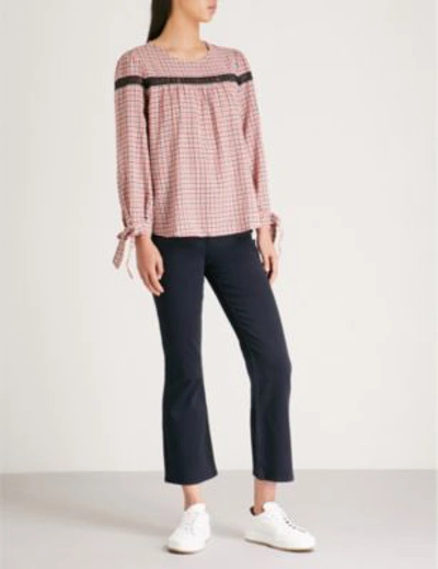 Shop Claudie Pierlot Woven Checked-print Long-sleeved Top In Multico