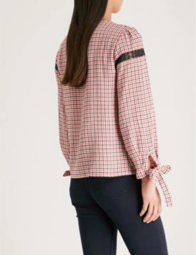 Shop Claudie Pierlot Woven Checked-print Long-sleeved Top In Multico