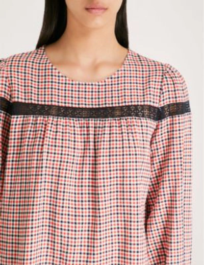 Shop Claudie Pierlot Woven Checked-print Long-sleeved Top In Multico