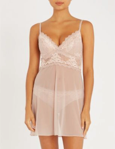 Shop Wacoal Lace Perfection Stretch-lace And Mesh Chemise In Rose Mist