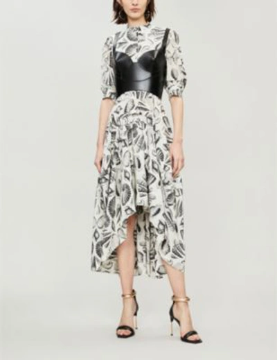 Shop Alexander Mcqueen Shell-print Silk Midi Dress In Ivory Black