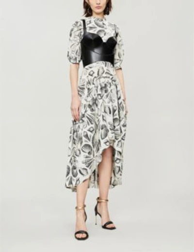 Shop Alexander Mcqueen Shell-print Silk Midi Dress In Ivory Black