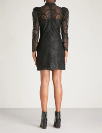 Shop Sandro Puff-sleeve Floral-lace Mini Dress In Noir