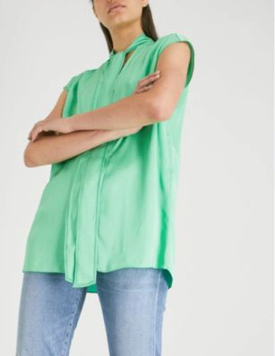 Shop Sandro Pussybow Crepe Top In Apple Green