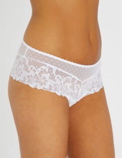 Shop Aubade Wandering Sheer-lace Thongs In White