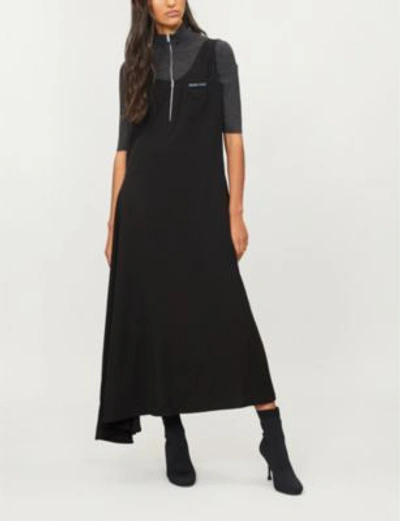 Shop Prada Logo-patch Woven Midi Dress In Nero