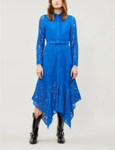 Shop Ganni Everdale Lace Midi Dress In Lapis Blue