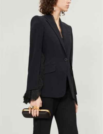 Shop Alexander Mcqueen Lace-trimmed Single-breasted Crepe Jacket In Black