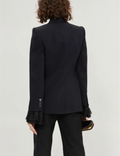 Shop Alexander Mcqueen Lace-trimmed Single-breasted Crepe Jacket In Black