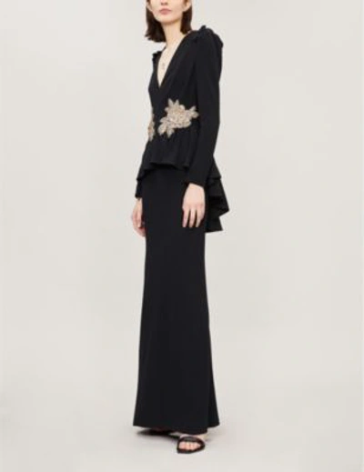 Shop Alexander Mcqueen Embellished Crepe Gown In Black