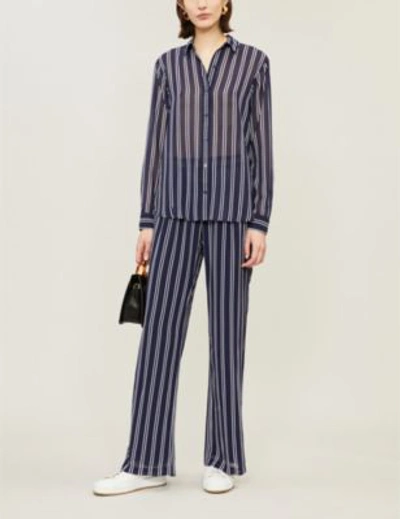 Shop Michael Michael Kors Striped Wide-leg Crepe Trousers In Navy/white