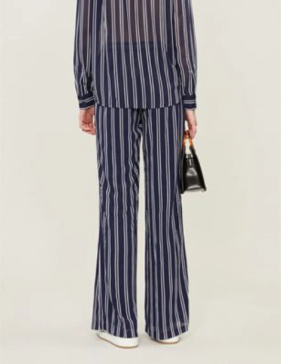 Shop Michael Michael Kors Striped Wide-leg Crepe Trousers In Navy/white