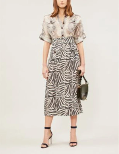 Shop Zimmermann Silver Corsage Safari Python-print Linen And Silk-blend Shirt