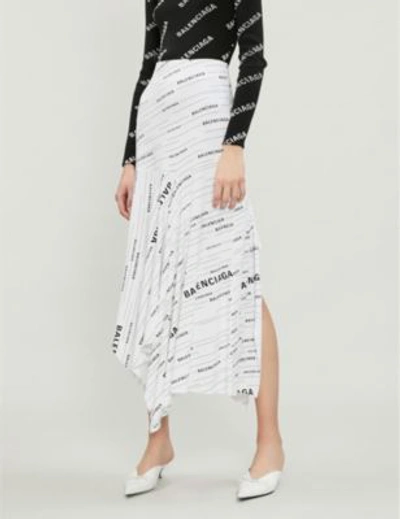 Shop Balenciaga White And Black Logo-print Jersey Midi Skirt In White/black