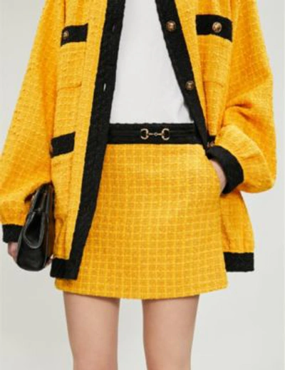 Shop Gucci Contrast-trim Cotton-tweed Mini Skirt In Crop