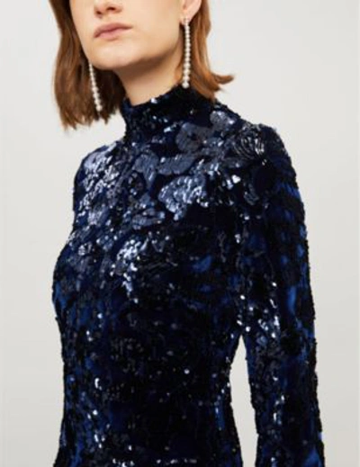 Shop Alexis Rhapsody High-neck Sequin-embellished Velour Dress In Navy