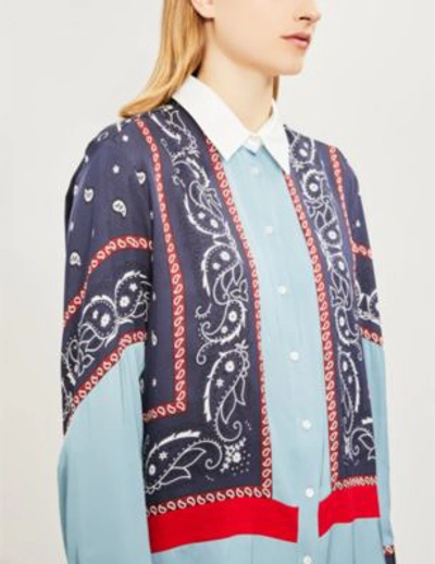 Shop Sandro Paisley-print Crepe Shirt In Bleu Ciel