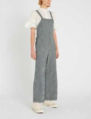 striped denim jumpsuit