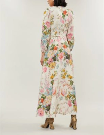 Shop Zimmermann Pink And White Garden Floral Heathers Plunge Floral-print Linen Dress In Gardenflrl