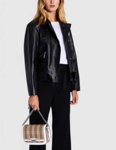 Shop Burberry Burnham Leather Biker Jacket In Black