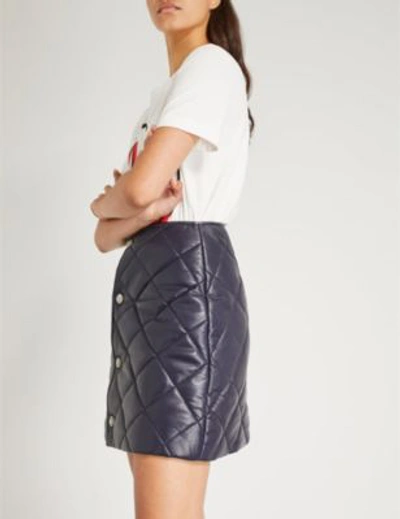 Shop Claudie Pierlot Quilted Leather Skirt In Midnight Blue
