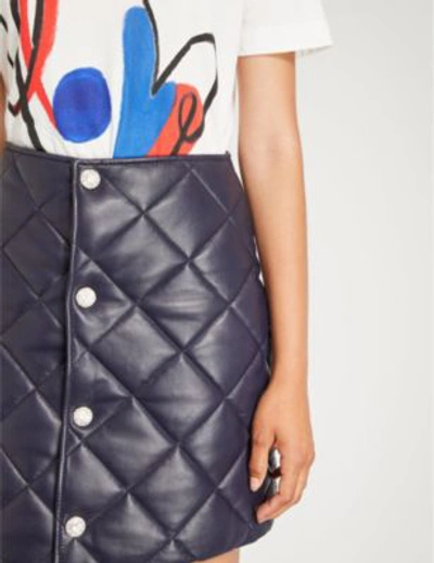 Shop Claudie Pierlot Quilted Leather Skirt In Midnight Blue