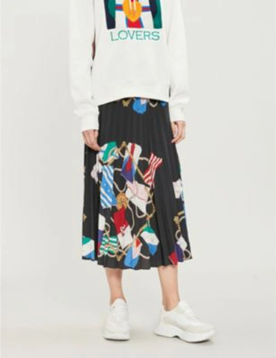 Shop Sandro Gabriella Patchwork-print Satin Skirt In Black