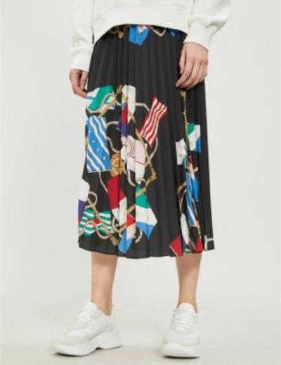Shop Sandro Gabriella Patchwork-print Satin Skirt In Black
