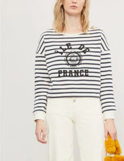 Shop Claudie Pierlot Tim Nautical Striped Cotton-blend Sweatshirt In Ecru