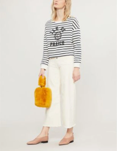 Shop Claudie Pierlot Tim Nautical Striped Cotton-blend Sweatshirt In Ecru