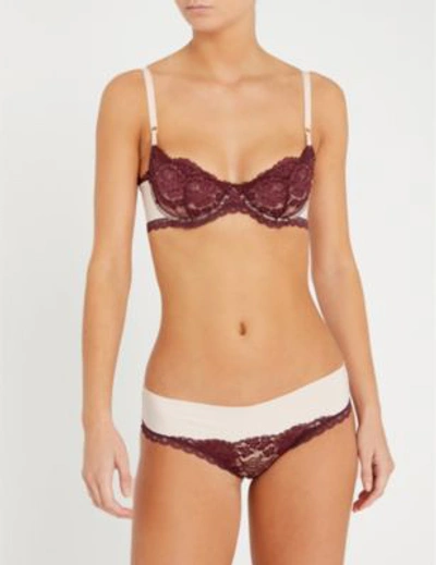 Shop Stella Mccartney Bella Admiring Stretch-jersey And Lace Briefs In Aubergine