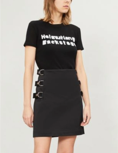 Shop Helmut Lang Buckle-embellished Cotton Skirt In Black