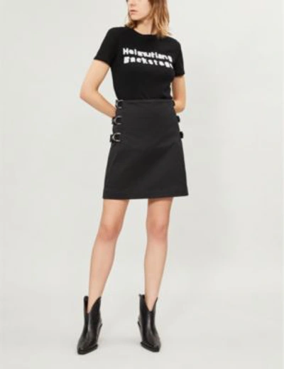 Shop Helmut Lang Buckle-embellished Cotton Skirt In Black