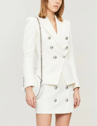 Shop Balmain Women's White Textured Double-breasted Cotton Blazer