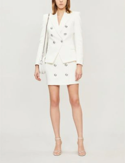 Shop Balmain Women's White Textured Double-breasted Cotton Blazer