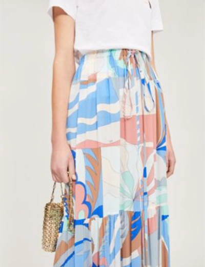 Shop Emilio Pucci Pleated Printed Silk-crepe Maxi Skirt In Talpa Fioraliso