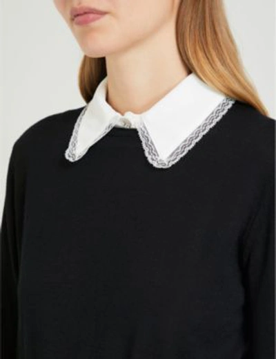 Shop Claudie Pierlot Mandarine Lace-trim Wool-knit Jumper In Marine