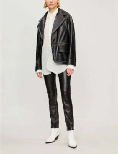 Shop Mm6 Maison Margiela Contrast-stitch Single-breasted Leather Jacket In Black