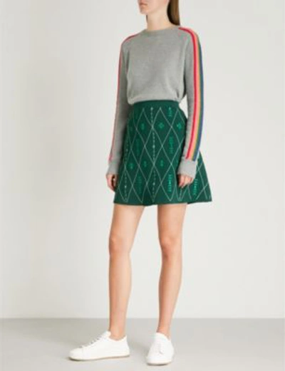 Shop Sandro Embroidered Knit Skirt In Chlorophylle