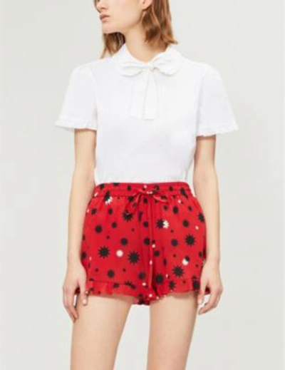 Shop Red Valentino Frilled Star-print Silk-crepe Shorts In Red