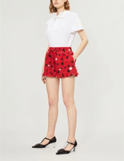 Shop Red Valentino Frilled Star-print Silk-crepe Shorts In Red