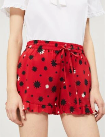 Shop Red Valentino Frilled Star-print Silk-crepe Shorts In Red