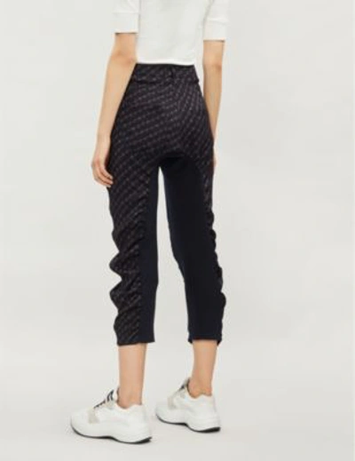 Shop Stella Mccartney Logo-print Ruched Cropped Crepe Trousers In Ink