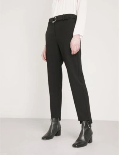Shop Maje Palmy High-rise Tapered Woven Trousers In Black