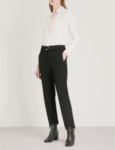 Shop Maje Palmy High-rise Tapered Woven Trousers In Black
