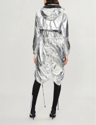 Shop Rabanne Logo-print Metallic Hooded Parka In Silver