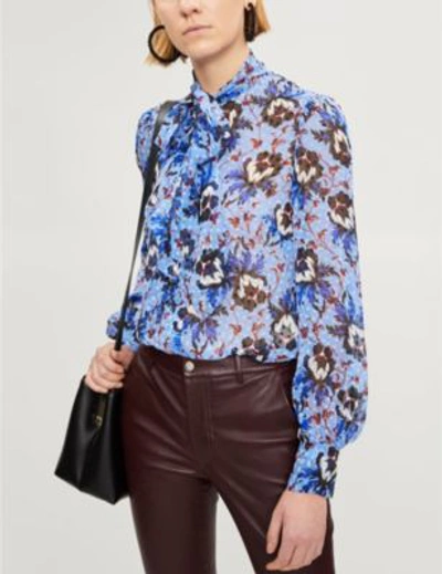Shop Diane Von Furstenberg Lanie Pussybow Silk-blend Top In Phnix Flrl